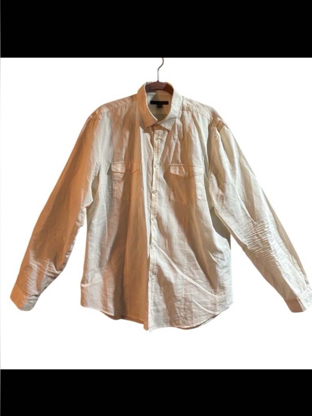 JOHN VARVATOS Large Linen Blend Long Sleeve Button Down Shirt Cream White